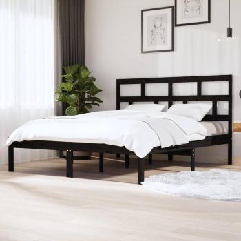 Estructura de cama Super King 180x200 cm de madera maciza en color negro