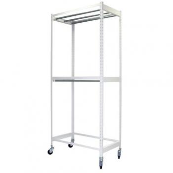 Estantería Metálica Móvil para Ropa Simonclothing Doble con 3 Baladas Blanca 3075x1200x750