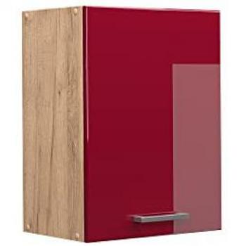 Armario colgante R-Line Vicco, Rojo Burdeos alto brillo/Roble dorado, 45 cm