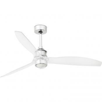 Ventilador de Techo Just Steel con Difusor de Cristal, diámetro 67,4 cm, motor DC, acabado cromo, incluye luz LED