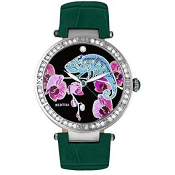 Bertha Camilla Teal Mother-of-Pearl Leather-Band Watch with Crystals