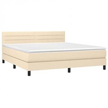 Cama box spring con colchón viscoelástico de tela color crema 160x200 cm