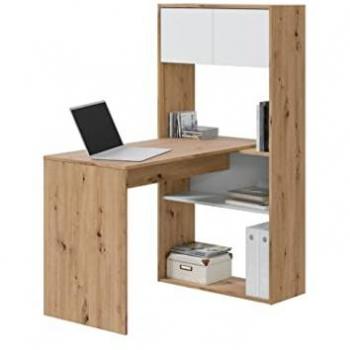 Mesa Escritorio Modular Dúplex con Estantes y Puertas, Roble/Blanco, Dimensiones: 108 x 70 x 140 cm (Vertical) y 112 x 144 x 72,5 cm (Horizontal)