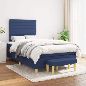 Cama box spring con colchón de muelles en tela azul 120x200 cm