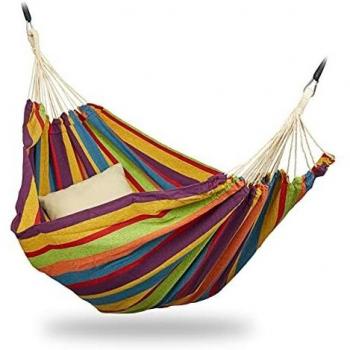 Hamaca XXL Relaxdays Multicolor para 2 Personas, Portátil, Interior y Exterior, Algodón y Poliéster, 150x272 cm
