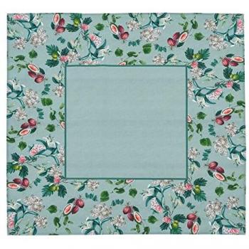 Mantel Turquesa 140x140 cm - 100% Algodón y Poliéster - Diseño Orquídea con Cenefa Azul