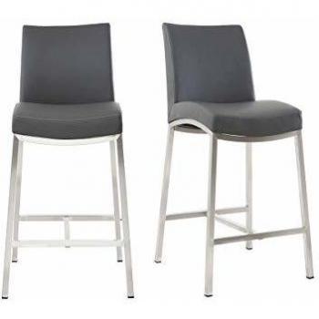 Taburete de Bar de Aluminio Cepillado PU Gris Oscuro 66cm Set de 2 OLLY
