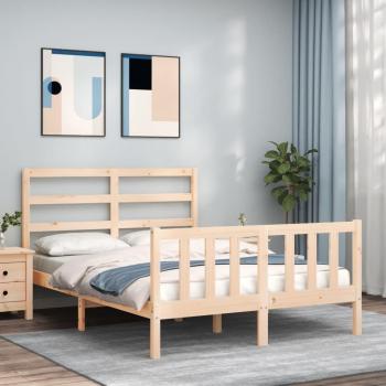 Estructura de cama de matrimonio con cabecero de madera maciza