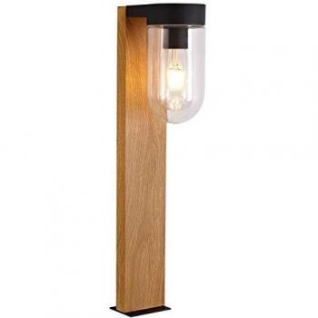 Luz de Pilar Cabar 55cm, Diseño Madera Oscura/Negra, Pantalla de Vidrio, E27, IP44