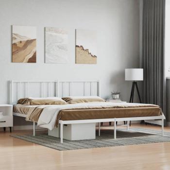 Cama doble con cabecero de metal blanco 200x200 cm