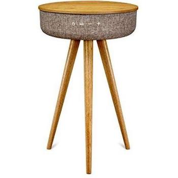 Victrola Speaker Stand, Mesa de Centro de Madera con Altavoz, Bluetooth, Gris