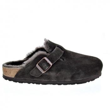 Birkenstock Boston Shearling VL Mocca Suede Leather Clogs with Buckle Detail for Women