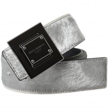 Dolce & Gabbana Silver Leather Square Metal Buckle Belt - 80 cm / 32 Inches, Gray female