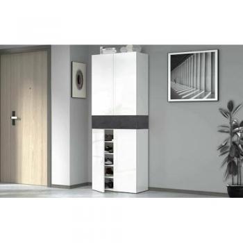 Zapatero Moris, Armario Multifuncional de Entrada con 5 Puertas, Ahorra Espacio, 76x38x200 cm, Blanco y Antracita