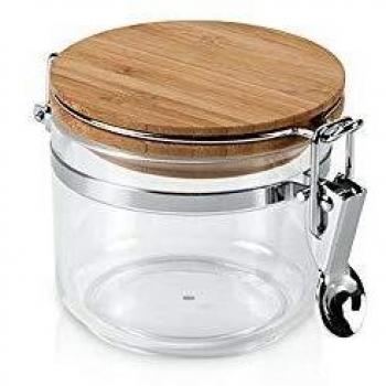 Metaltex Bote Cocina Redondo 'Aroma Line' 0,40 LT con Tapa DE BAMBÚ, Acero Inoxidable, Negro, 0,40 l