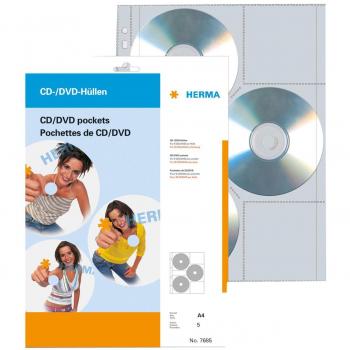 HERMA CD/DVD Pockets 306,5x233 mm 5 Pockets 5 Discos Transparente - Fundas para Discos ópticos