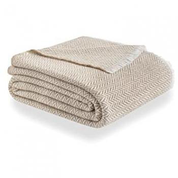 Manta de Algodón Extra Suave Cuatro Estaciones 230x240 cm, Colcha Multiusos Sofá y Cama, Plaid Foulard Beige Arena