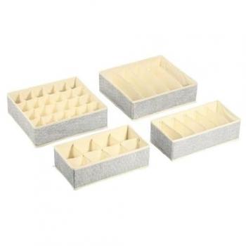 Juego de 4 cajas de almacenamiento plegables prácticas con compartimentos microaireados y transpirables en color gris MSV