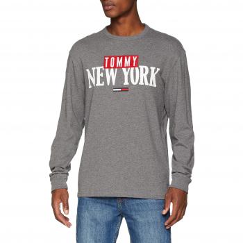 Tommy Jeans Hombre NEW YORK LONG SLEEVE Camisa Manga Larga  Gris