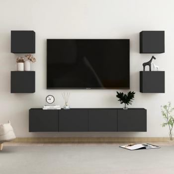 Juego de mueble para TV de 6 piezas en aglomerado negro