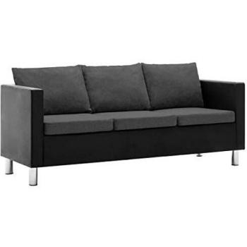vidaXL Sofá de 3 Plazas Cuero Sintético Negro Gris Oscuro Asiento Sillón Silla