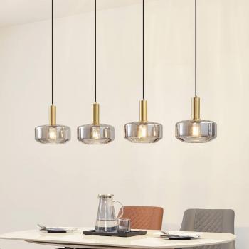 Lámpara colgante Lindby Hildur, 4 luces, cristal gris humo, 118 cm