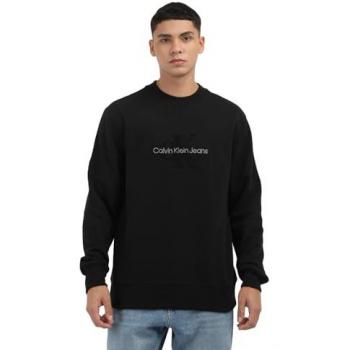 Calvin Klein Jeans Chenille Monologo Crew Neck Sweatshirt - Black - Regular Fit - Men's Size M