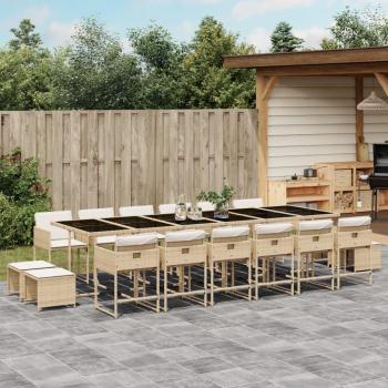 Set de Comedor de Jardín 17 Piezas con Cojines de Polyrattan Beige