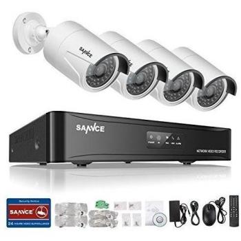 SANNCE Kit de Seguridad CCTV 4CH 1080P NVR sin Disco Duro y 4 Cámaras Sistema de Vigilancia 1080P Visión Nocturna IP66 Impermeable IR-Cut 36 Leds - sin HDD