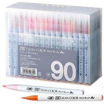 Set de 90 Marcadores de Pincel Kuretake Zig Clean Color Real, Punta Flexible, Calidad Profesional, Sin Olor, Libre de Xileno, Hecho en Japón