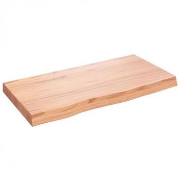 Estante de Pared de Madera Maciza de Roble Tratada en Marrón Claro, Dimensiones 80x40x(2-6) cm