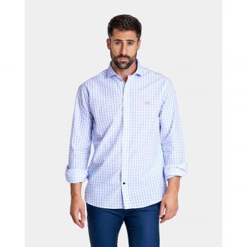 CAMISA DE HOMBRE SLIM CUELLO CUTAWAY ESTAMPADO CUADROS VICHY CELESTE