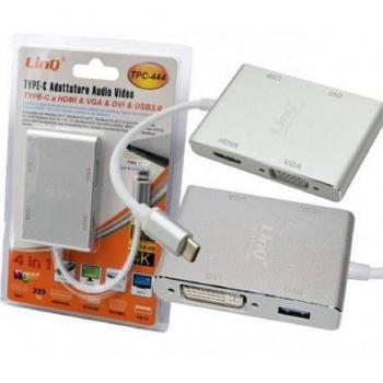 Adaptador Convertidor de Audio y Video 4 en 1 de Type-C a VGA, HDMI, DVI y USB 3.0 TPC-444