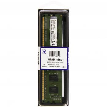 Kingston ValueRAM 2GB 1600MHz DDR3 Non-ECC CL11 DIMM 1Rx16 1.5V KVR16N11S6/2 Memoria de Escritorio