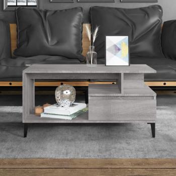 Mesa de centro madera contrachapada 90x49x45 cm en colores Blanco, Negro y Gris Sonoma - Mesita de Salón o Comedor o Auxiliar Mesa de Café