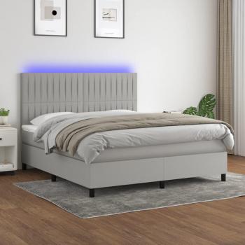 Cama box spring con colchón de muelles y luces LED en tela gris claro 160x200 cm