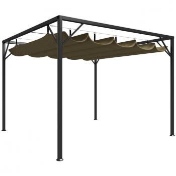 Cenador de Jardín con Techo Retráctil 3x3m 180 g/m² Color Taupé, Antracita y Blanco