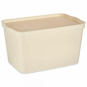 KIPIT Caja de Almacenaje con Tapa Plástico 24 L Crema 29,3 x 24,5 x 45 cm Pack de 6 Unidades