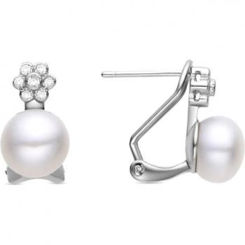 Pendientes de Plata de Ley 925 con Perla Blanca acabados en rodio - Luxenter Byla