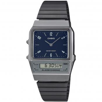 Casio Vintage Dual Time Analog Digital Quartz Watch with Stainless Steel Bracelet and Blue Dial AQ-800EB-2A Unisex