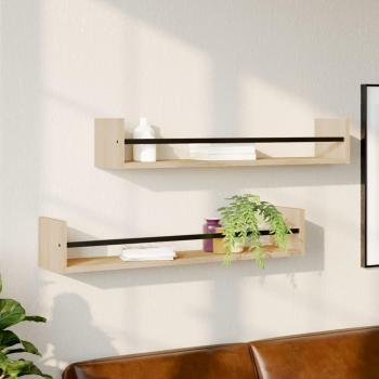 Estantes de pared con barras 2 uds 80x16x14 cm Negro, Roble Sonoma, Roble ahumado Mueble Almacenaje Estantería para Oficina, Estudio, Dormitorio Estantería/Librería/