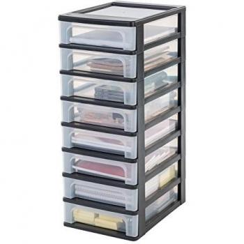 Iris Ohyama, Torre de Almacenamiento, Organizador, 8 Cajones de 4 L, Tamaño A4, Cajones Transparentes, Oficina, Sala de Estar - Organizer Chest Och-2080 - Negro