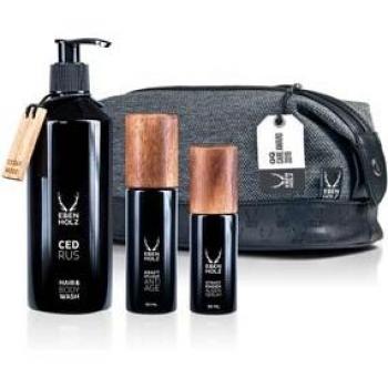 Set de Regalo Ebenholz Skincare para Cuidado Facial Masculino - Incluye Cedrus Hair & Body Wash 330 ml, Power Care Anti Age 60 ml y Firming Eye Serum 30 ml