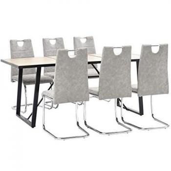 vidaXL Juego Comedor 7 Pieza Cuero Sintético Mobiliario Decoración Interior Casa Hogar Robusto Duradero Resistente Funcional Práctico Útil Gris Claro
