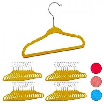 Set de 40 perchas infantiles antideslizantes con ganchos giratorios, plástico-terciopelo, color amarillo