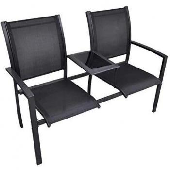 Hassaleh 2-Seater Outdoor Bench in Black Steel and Textilene, 131 cm Width