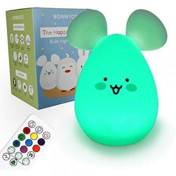 Luz Nocturna Infantil con Control Remoto y Táctil 9 Colores – BONNYCO | Luz Quitamiedos Bebé con Temporizador | Lámpara Infantil Silicona 100% Segura, Regalos para Bebés, Niños y Niñas