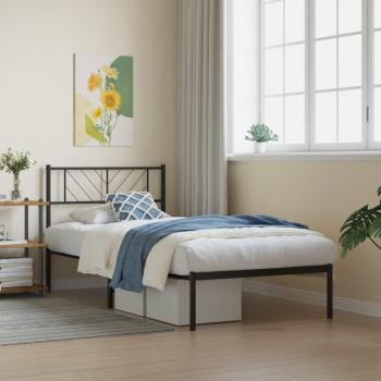 Estructura de cama metálica negra con cabecero 90x200 cm