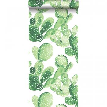 Papel pintado intissé Estahome - Cactus acuarela verde selva tropical - 53 cm x 10,05 m