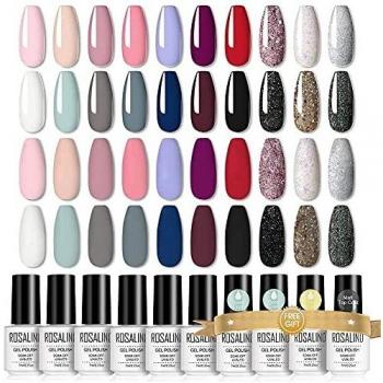 ROSALIND Esmaltes Semipermanentes de Uñas en Gel, 24pcs Kit de Esmaltes Semipermanentes para Uñas, 20 Colores para Elegir, Base e Top Coat Matt Coat Manucure Nail Art Kit 7ml Set Completo